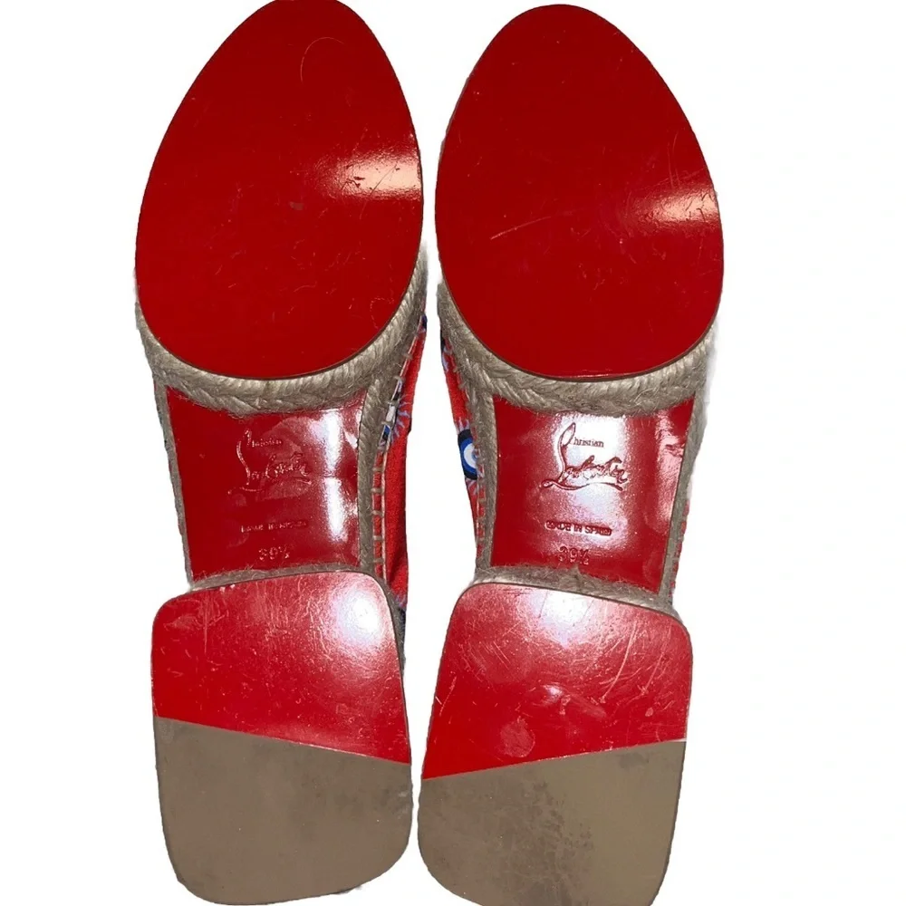 Christian Louboutin Red Espadrilles Evil Eye Platform Lace Up 9 39.5 Resort 🟡
